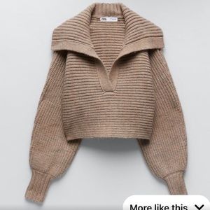 Zara cropped open collar sweater, taupe, medium